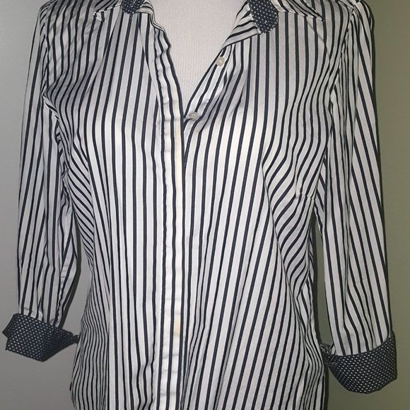 Charter Club Button Down Striped Polka Dot Cuffs Blouse Business Casual Sz 12 - Picture 3 of 11